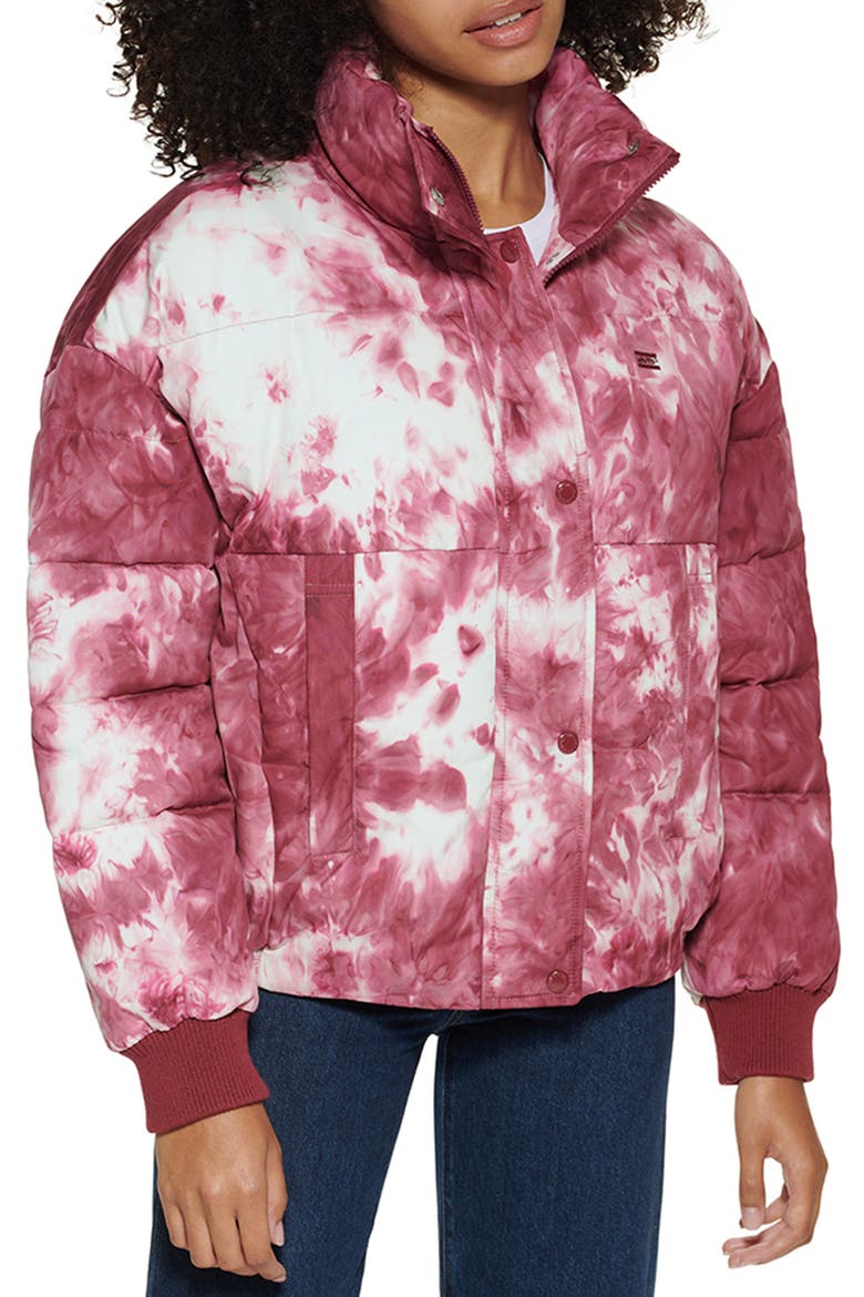 Levi's® Women's Puffer Jacket, Main, color, DARK PINK TIE DYE