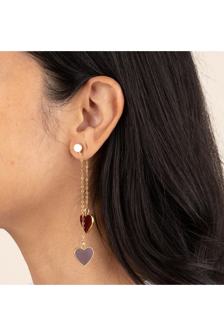Single Hearted Girl Heart Earrings, Gold Filled, Alternate, color, Brown