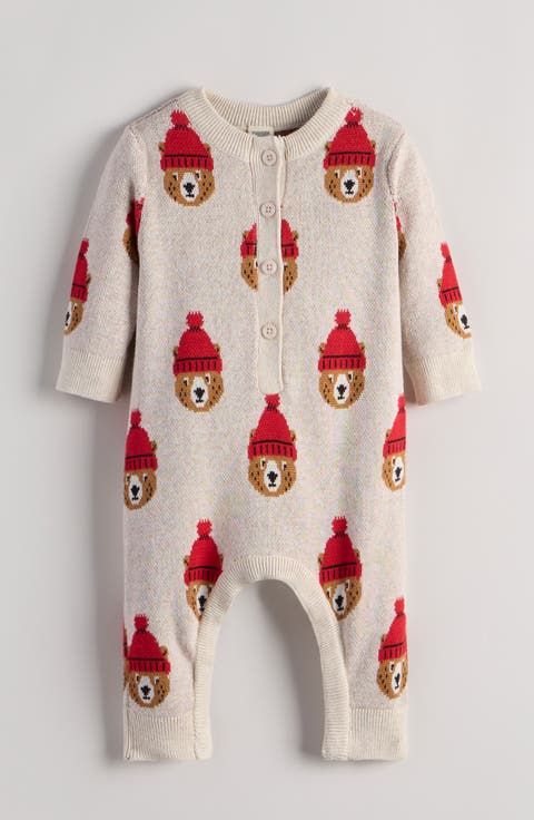 Bear Jacquard Cotton Sweater Romper