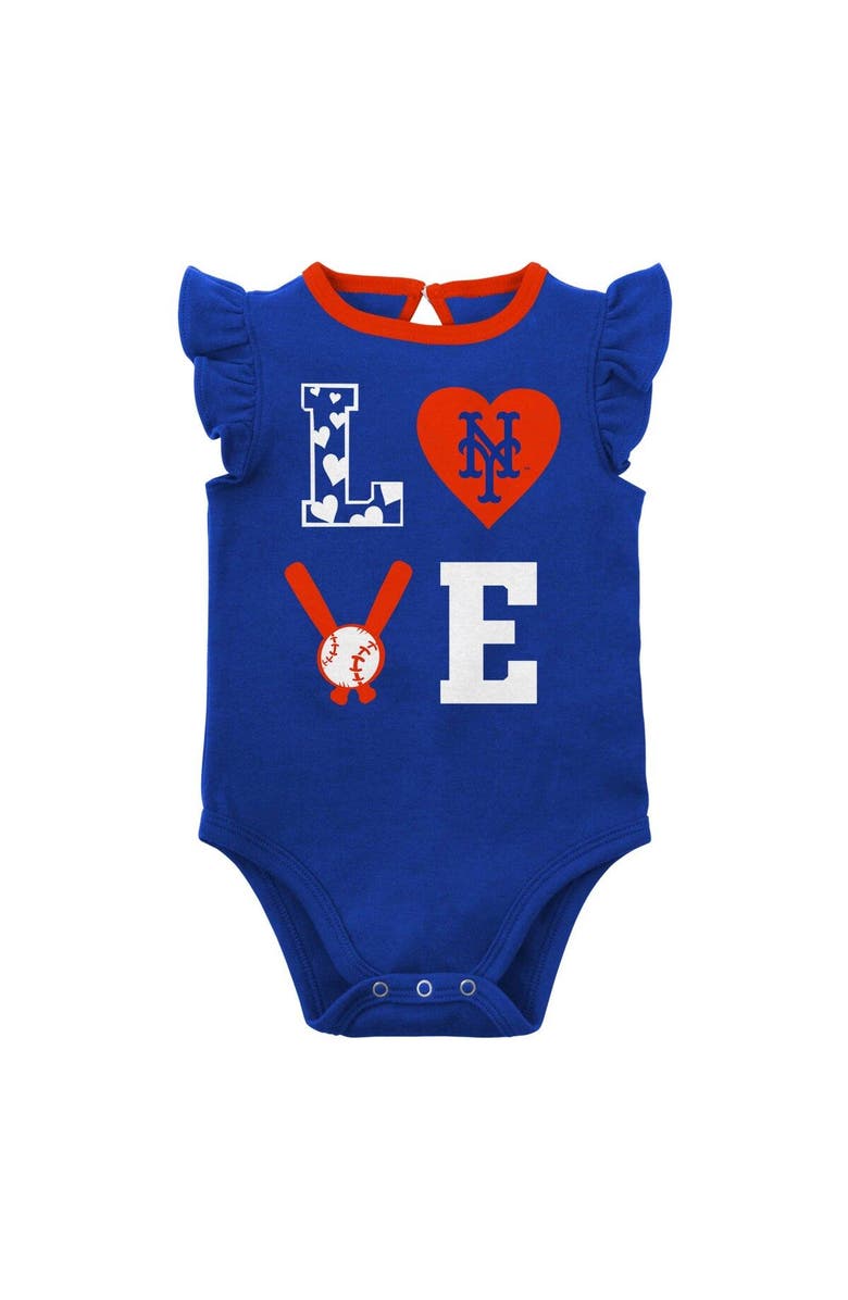 Outerstuff Newborn & Infant Royal/Orange New York Mets Three-Piece Love of Baseball Bib Bodysuit & Booties Set, Alternate, color,
