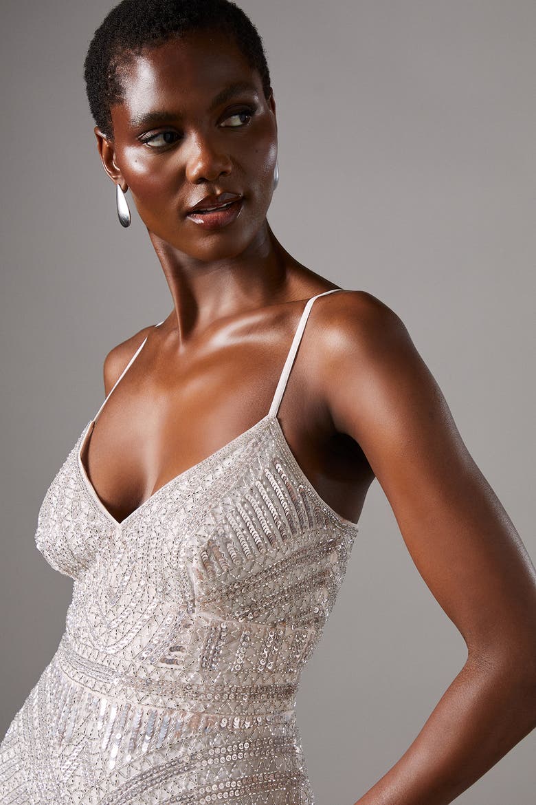 Deco Embellished Cami Maxi Dress, Alternate, color, Neutral