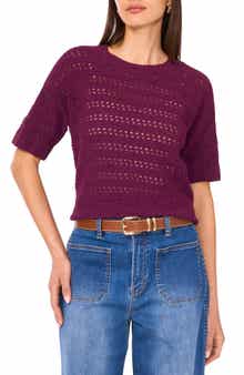 Vince Camuto Open Stitch Short Sleeve Sweater