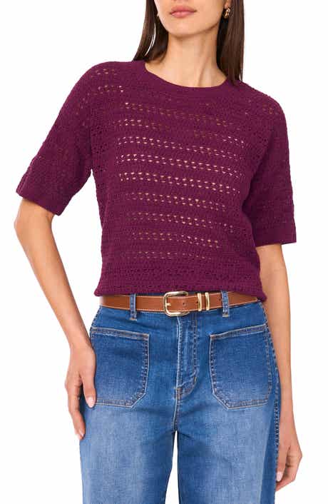 Vince Camuto Open Stitch Short Sleeve Sweater