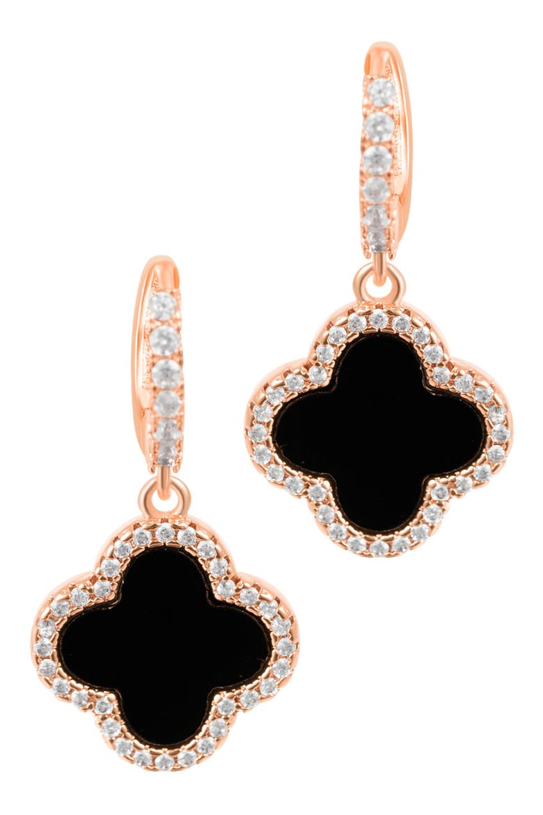 Crystal Halo Clover Drop Earrings, Alternate, color, ROSEGOLD/BLACK
