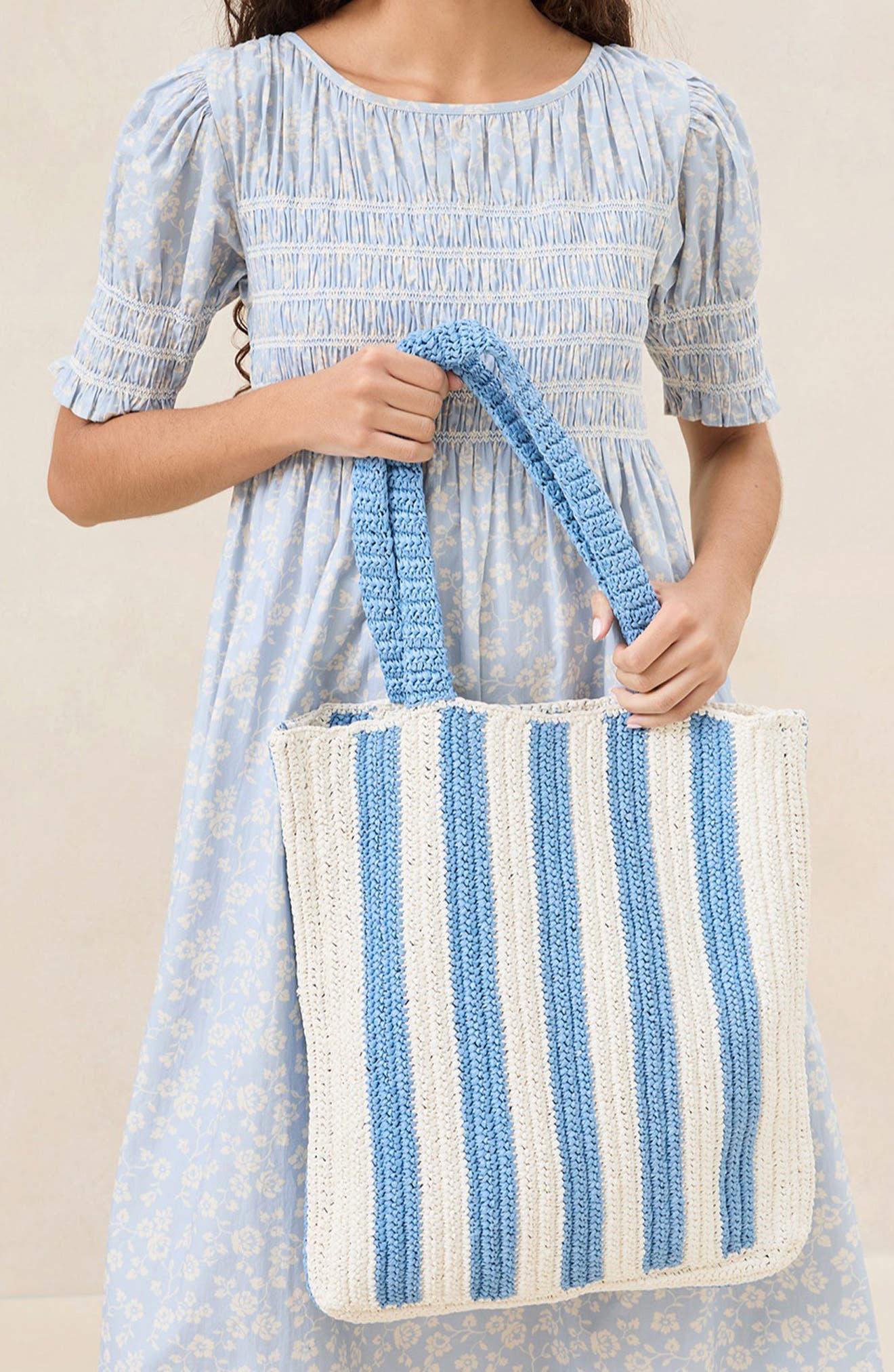 Loeffler Randall Orion Raffia Book Tote Bag, Alternate, color, Light Blue/ White Stripe