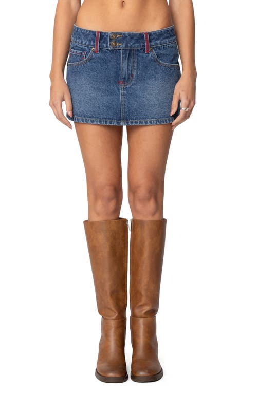 Shop Edikted Embroidered Pocket Denim Miniskirt In Blue