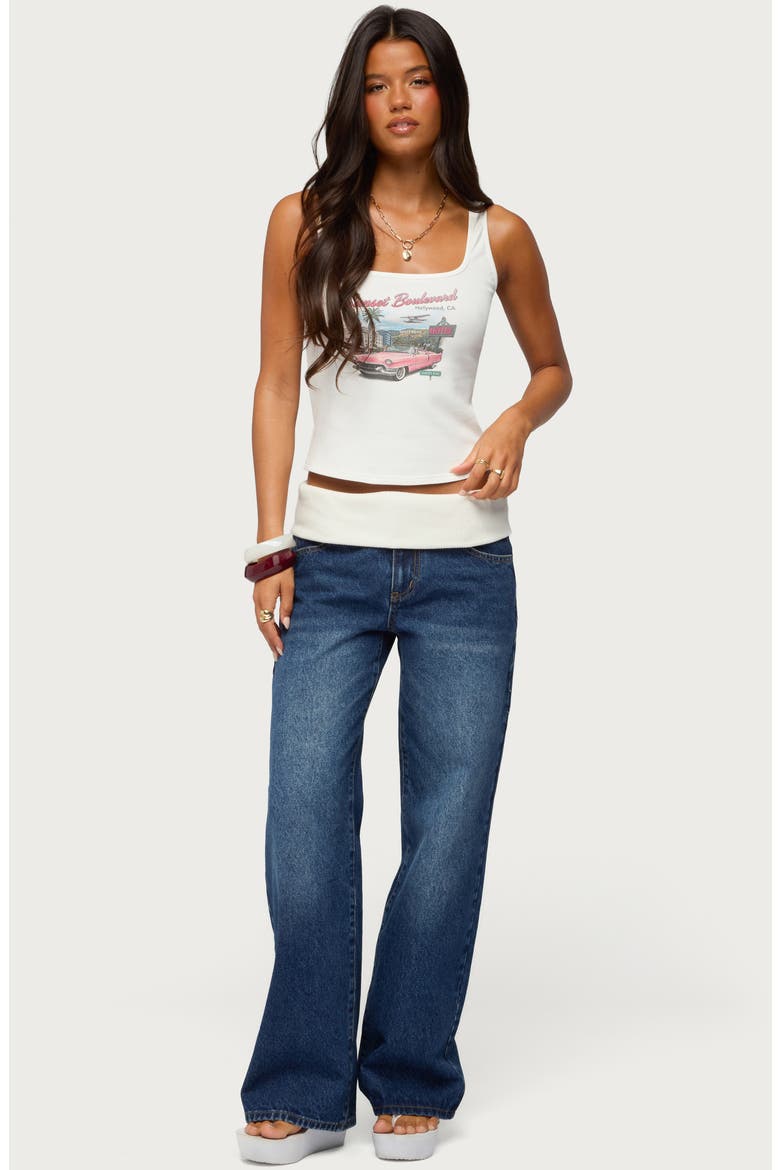 Knit Foldover Baggy Jeans, Alternate, color, MEDIUM-BLUE-WASHED
