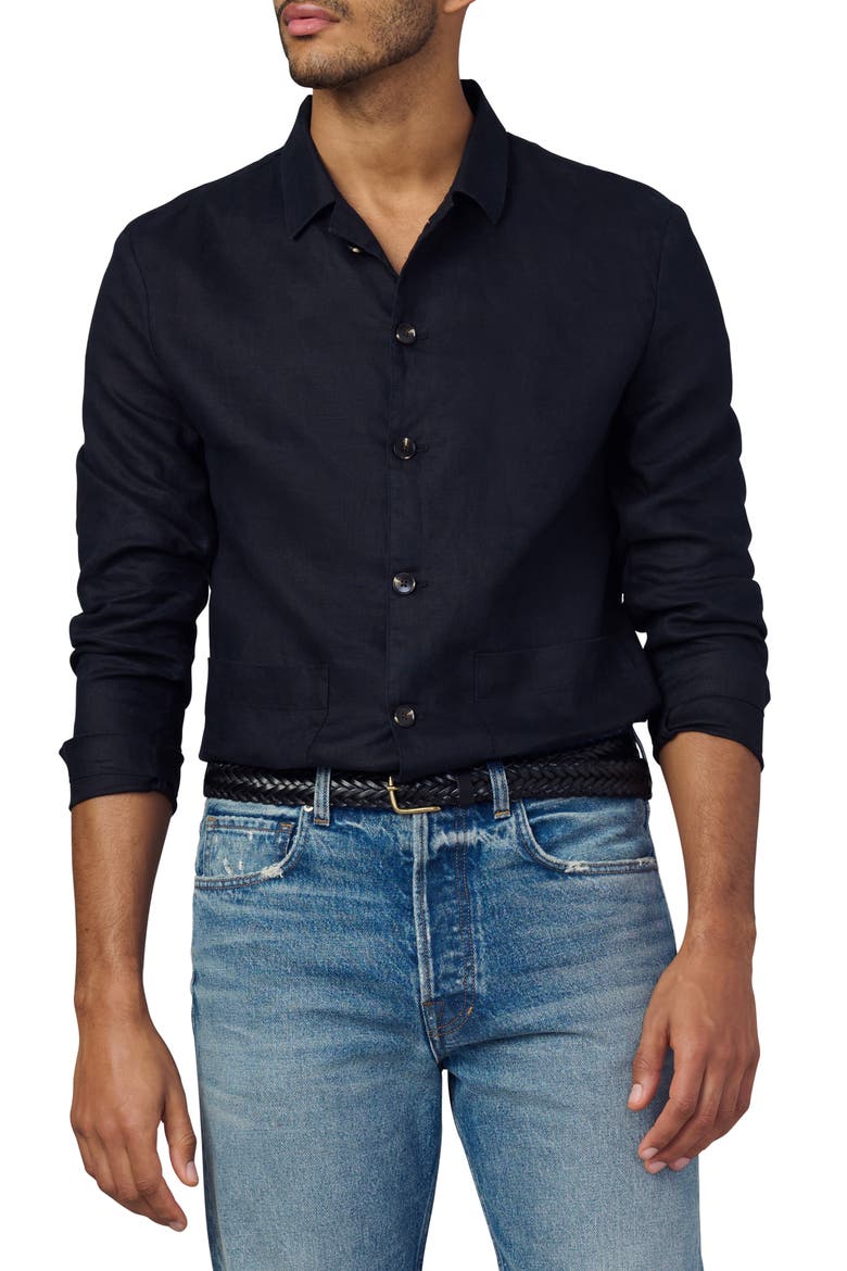 Hemingway Writer's Long Sleeve Camp Shirt, Main, color, BLACK