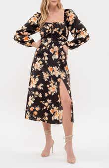 Blu Pepper Floral Long Sleeve Midi Dress