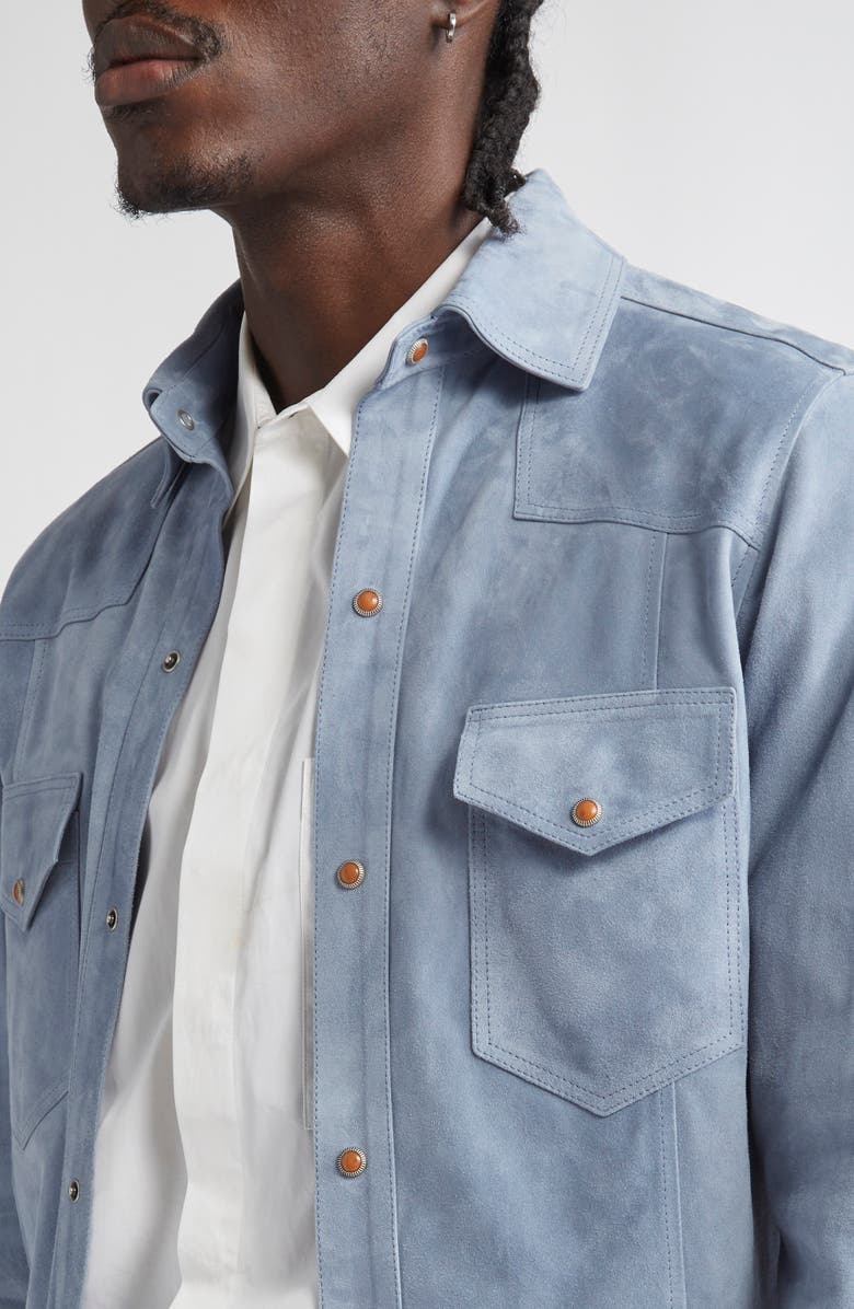 Eleventy Texas Suede Snap-Up Shirt, Alternate, color, 08 Denim