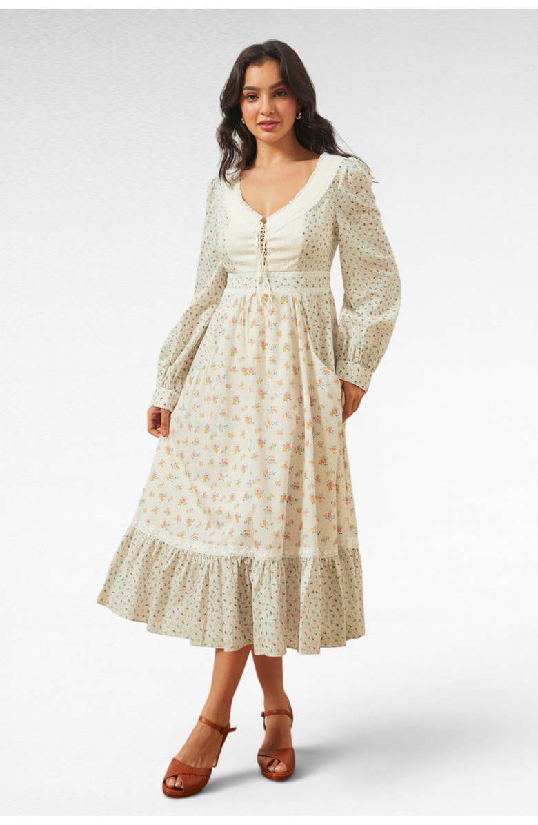 ModCloth Rose Lace-Up Midi Dress, ModCloth x Gunne Sax, Main, color, Mia Bouquet