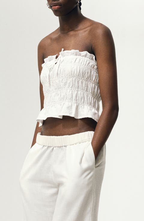 Embroidered Strapless Cotton Top