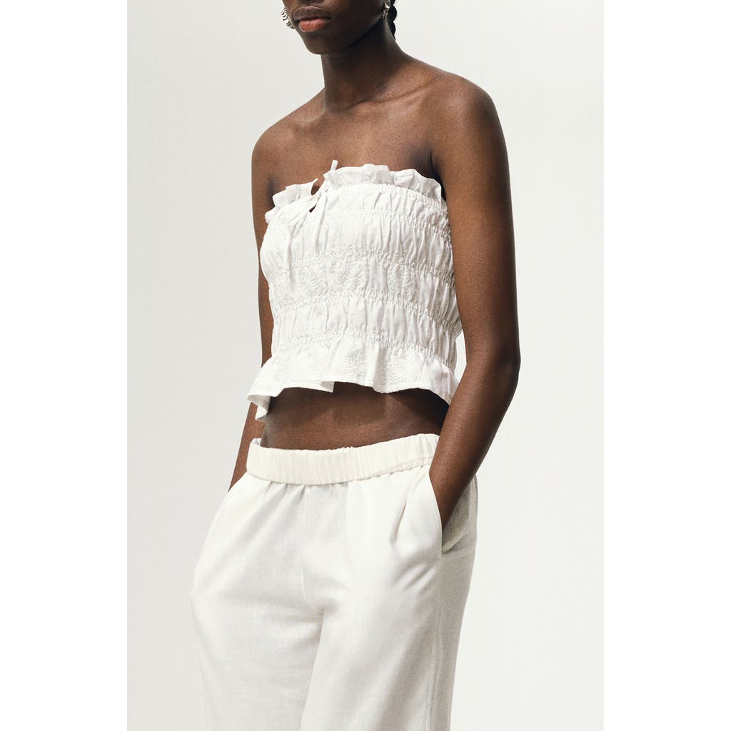 Mango Teen Embroidered Strapless Cotton Top In White