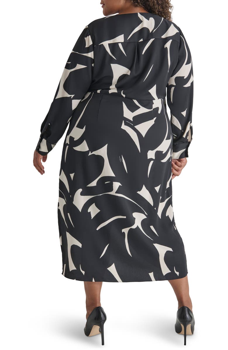 DKNY Long Sleeve Midi Dress, Alternate, color, Black/ Eggshell