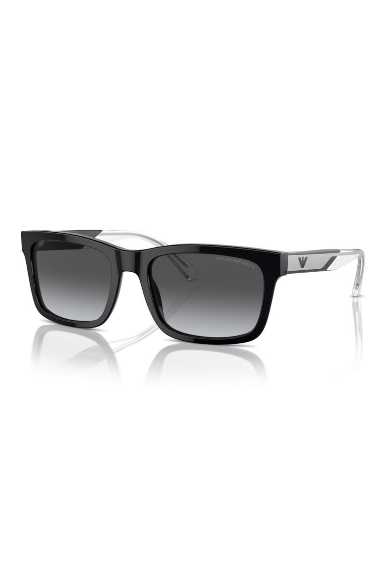 57mm Rectangle Sunglasses, Alternate, color, SHINY BLACK / DARK GREY POLAR