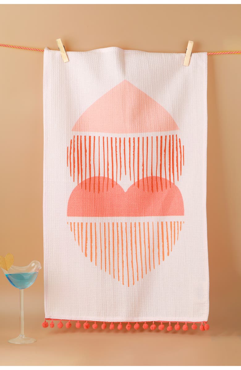 Tiramisu Modern Heart Set of 3 Kitchen Towels, Alternate, color, Red/ Coral/ Pink/ White