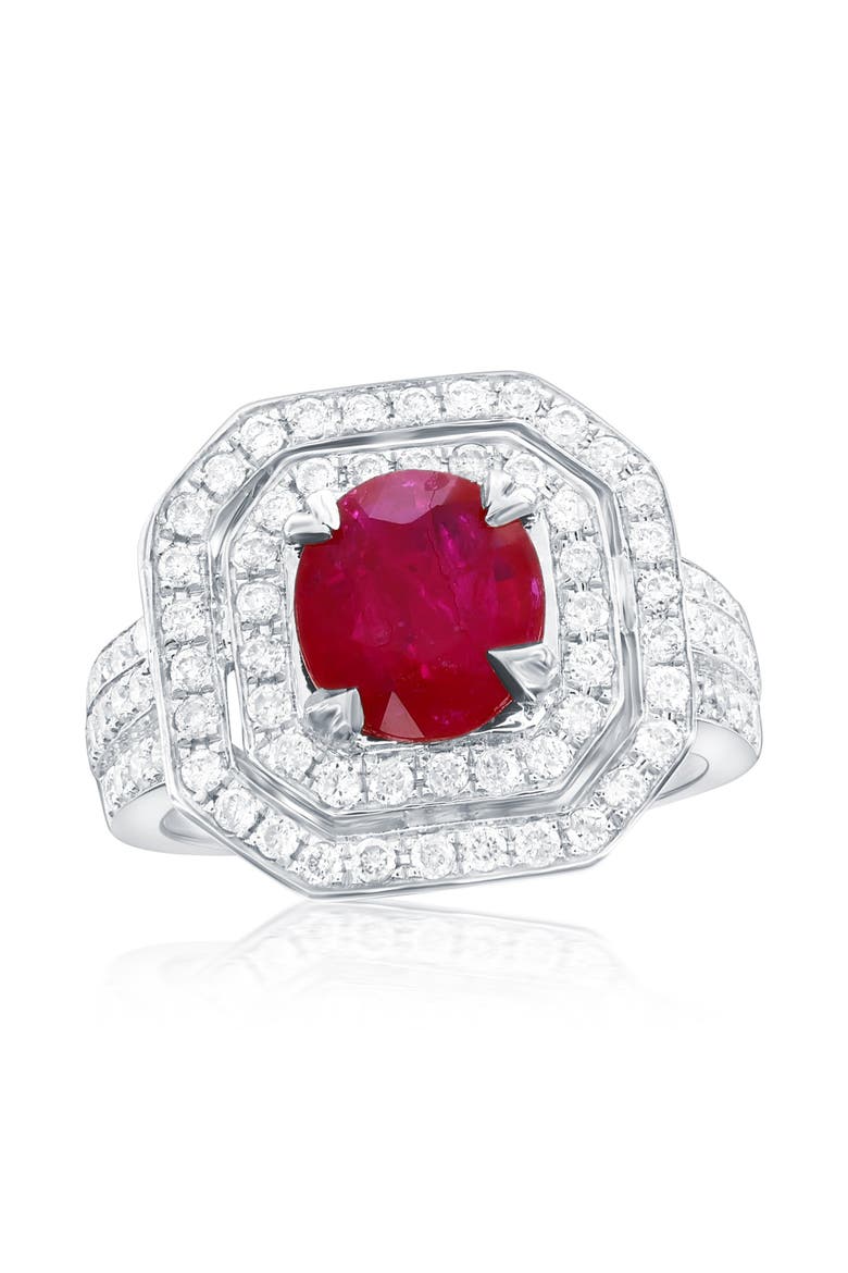 14K Gold Ruby & Diamond Double Halo Ring, Main, color, Red