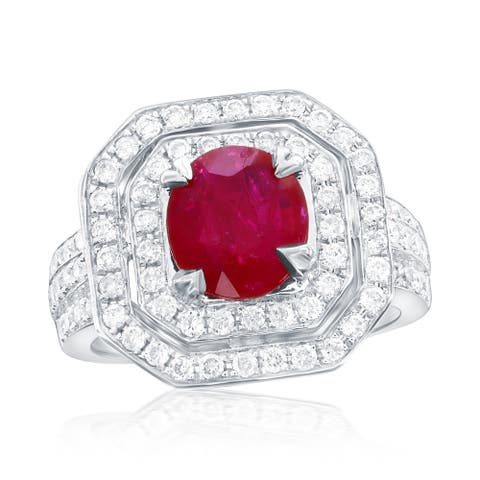 14K Gold Ruby & Diamond Double Halo Ring