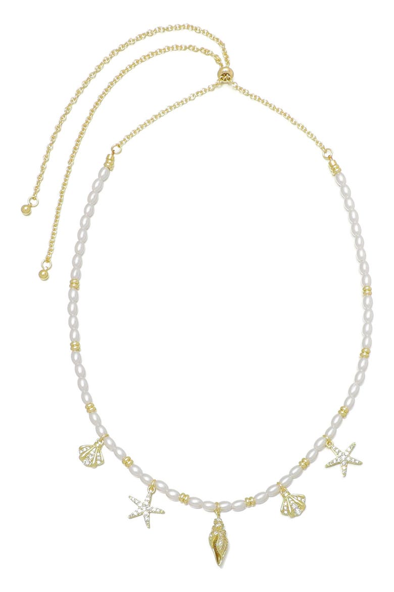 14K Gold Plated Faux Pearl Shell Charm Necklace, Main, color, GOLD/ WHITE