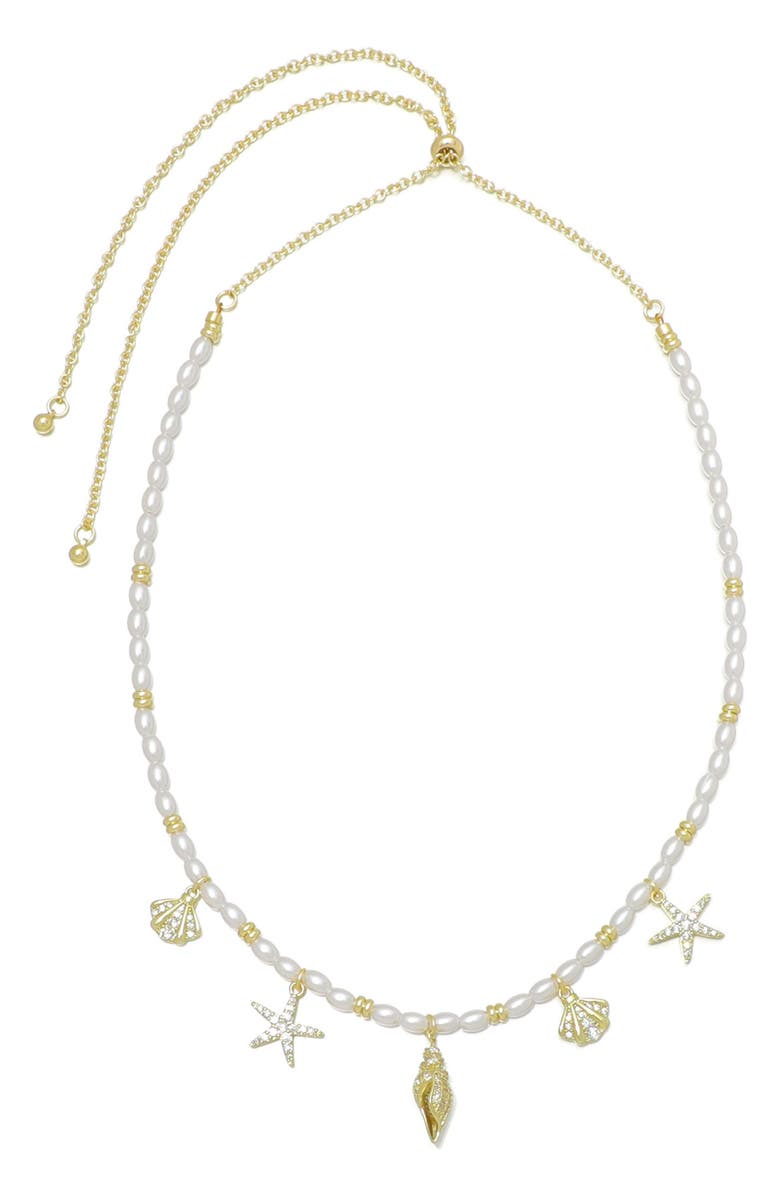 Adornia 14K Gold Plated Faux Pearl Shell Charm Necklace, Main, color, 