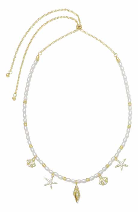 Adornia 14K Gold Plated Faux Pearl Shell Charm Necklace
