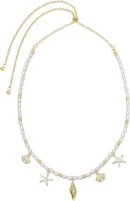 Adornia 14K Gold Plated Faux Pearl Shell Charm Necklace