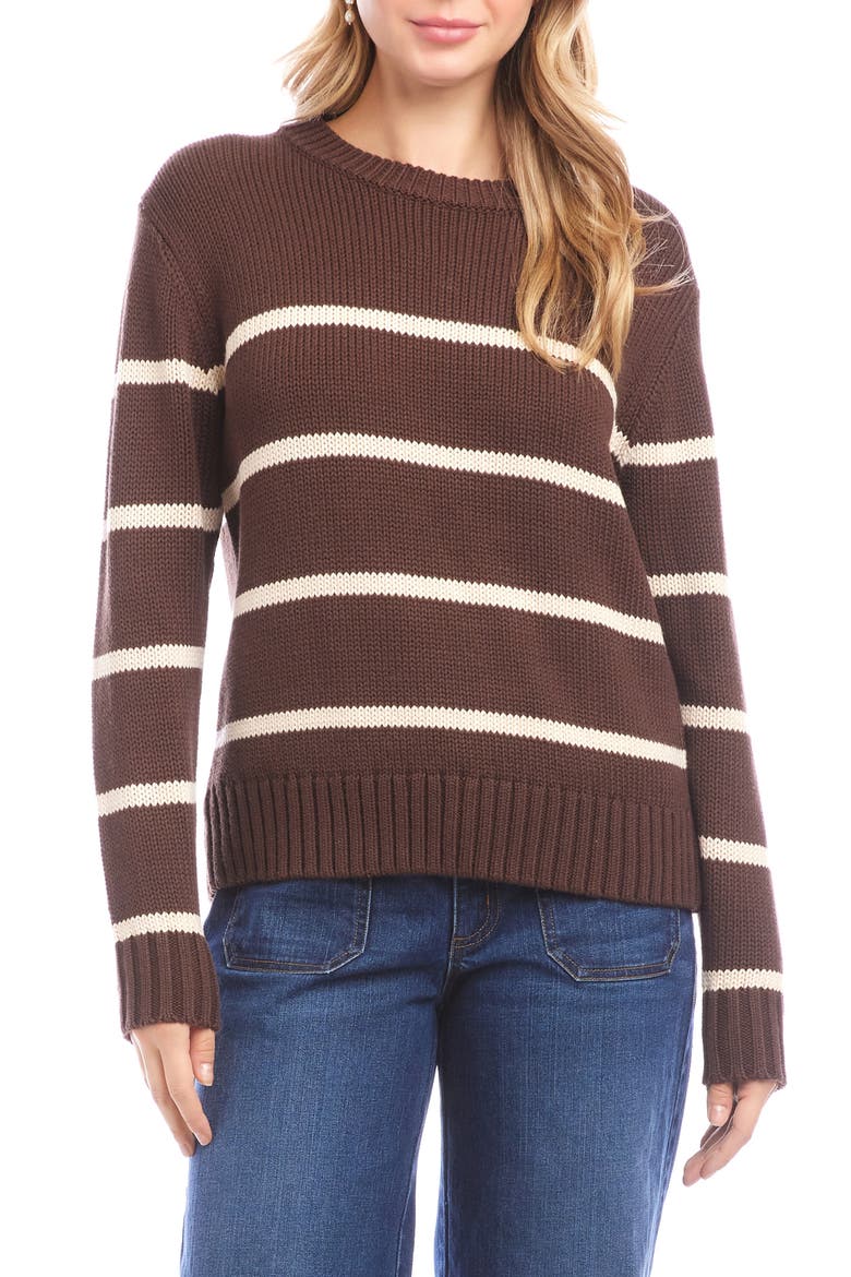 Stripe Crewneck Sweater, Main, color, CHOCOLATE