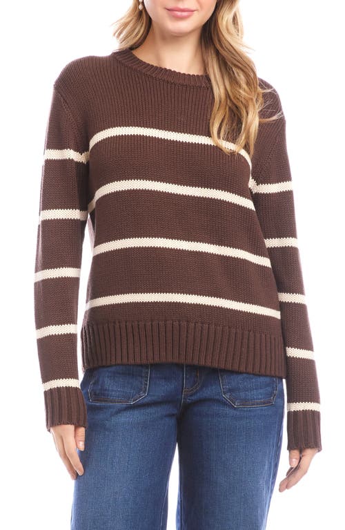 Karen Kane Stripe Crewneck Sweater In Brown