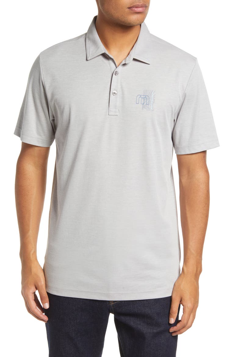 Yeah Yeah Bay Print Cotton Blend Golf Polo, Main, color, HEATHER LIGHT GREY