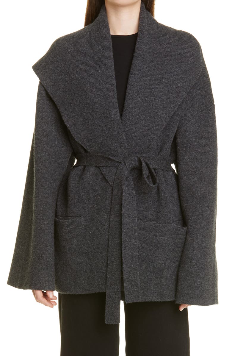 TOTEME Oversize Draped Collar Belted Cardigan, Main, color,