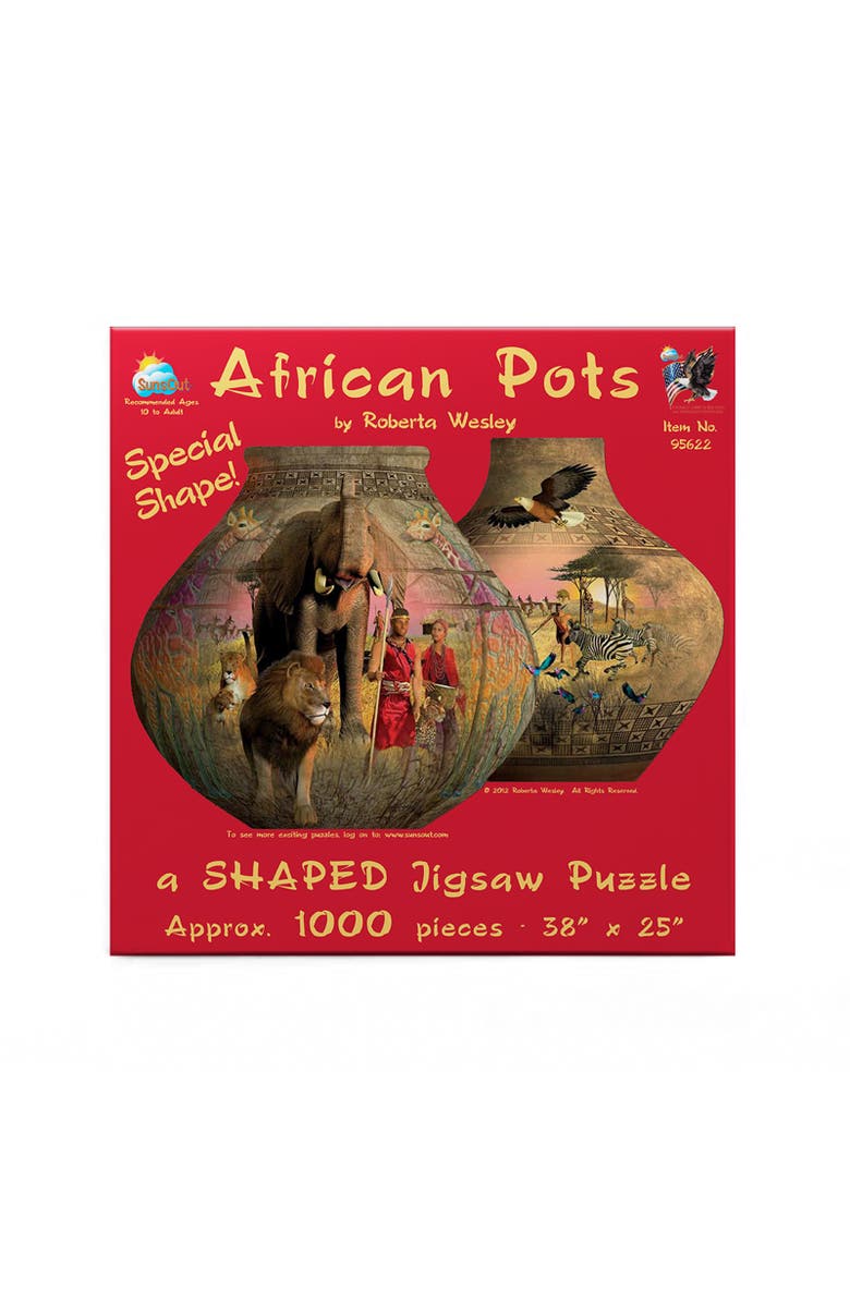 Sunsout African Pots 1000 piece Jigsaw Puzzle for Adults Special Shape, Alternate, color, Multicolor
