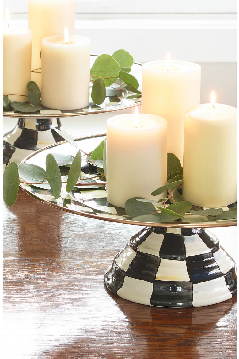 Courtly Check Pedestal Platter, Alternate, color, BLACK/ WHITE