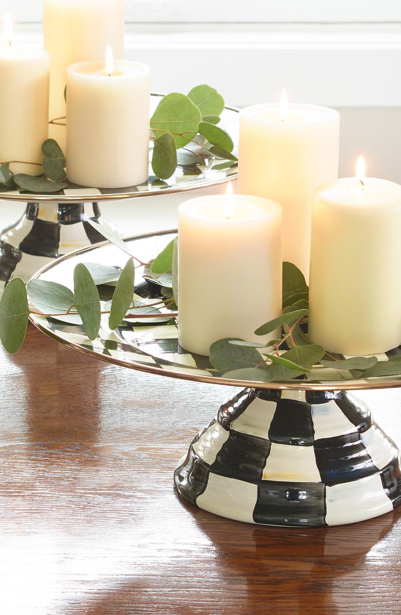 MACKENZIE CHILDS Courtly Check Pedestal Platter, Alternate, color, Black/ White