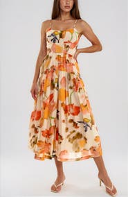 Socialite Floral Ruched Bodice Midi Dress