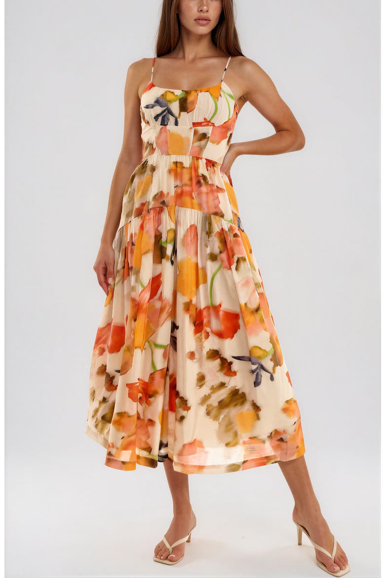 ruched bodice midi dress Floral Ruched Bodice Midi Dress Ivory/Pink