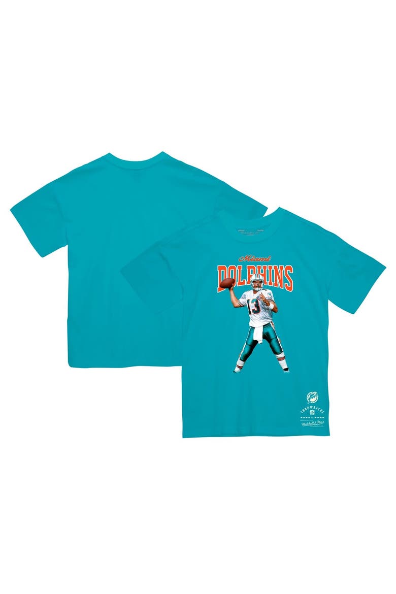 Men's Mitchell & Ness Dan Marino Aqua Miami Dolphins Sideline Retired Player T-Shirt, Main, color, Aqua