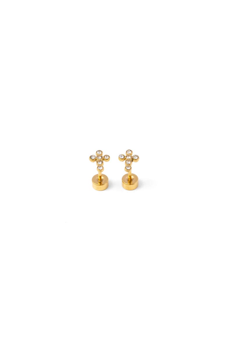 Diamond Cross Earrings, Alternate, color, Gold