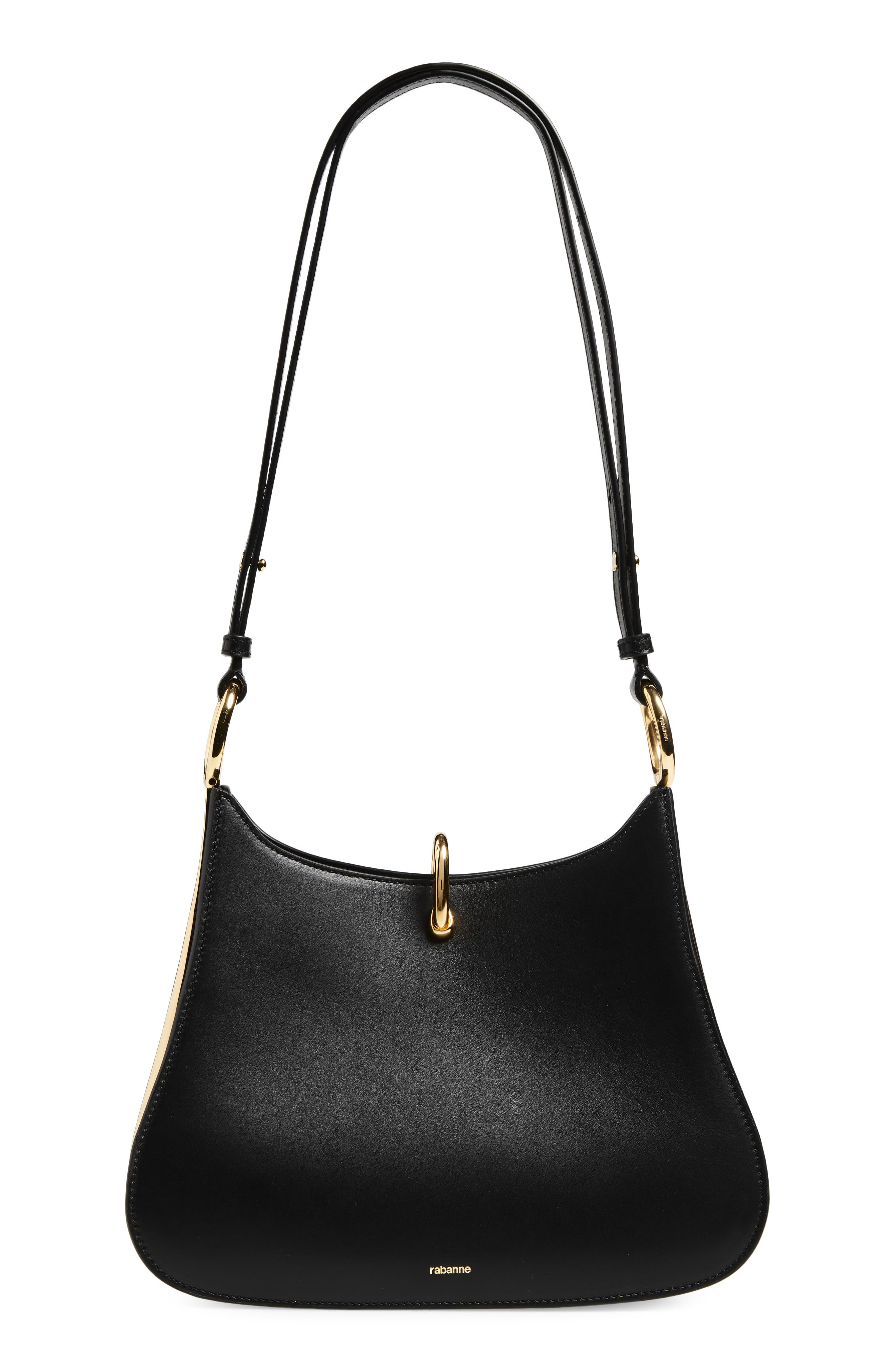Rabanne The Medium Ring Leather Shoulder Bag, Main, color, Black / Gold