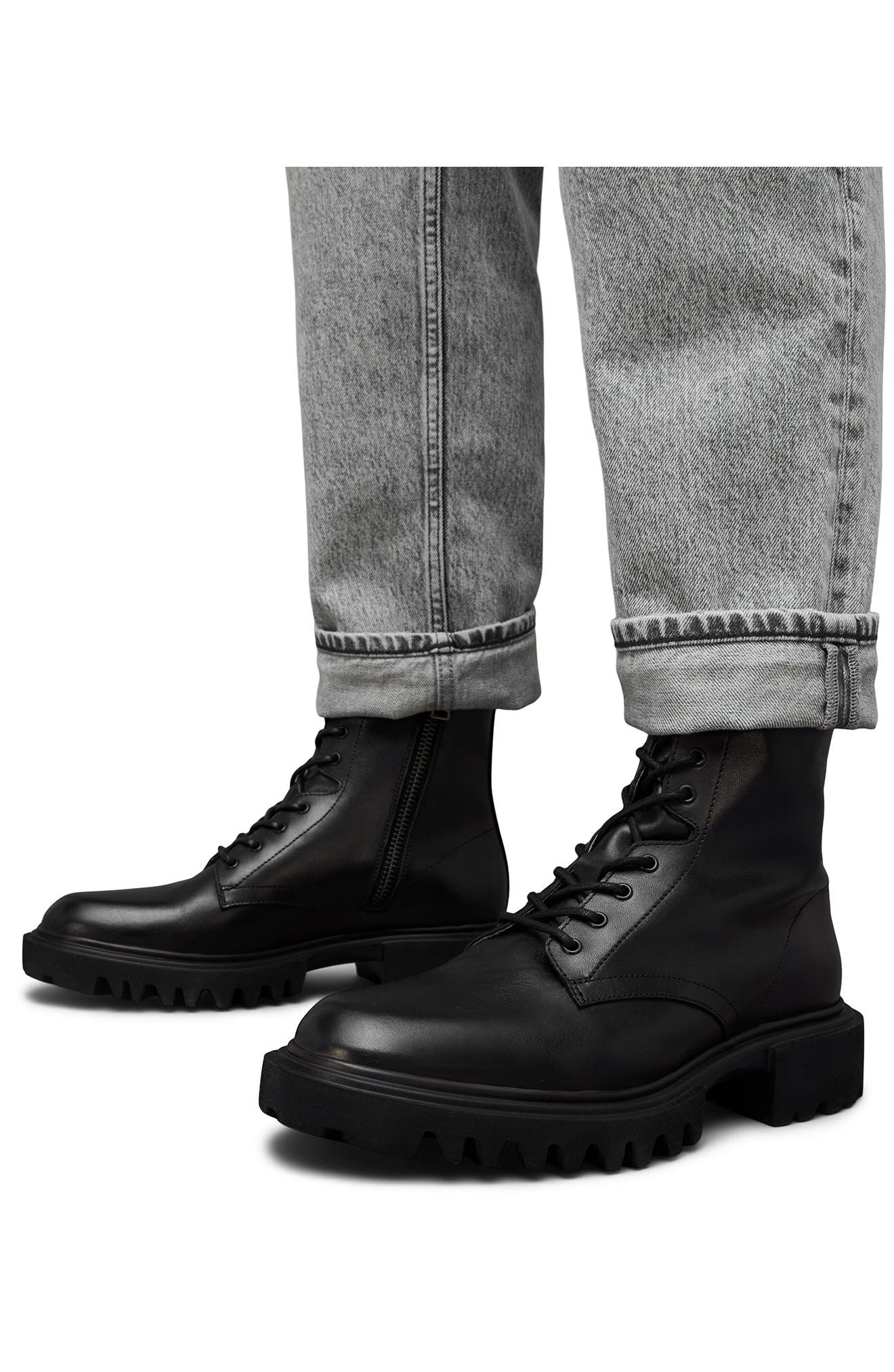 AllSaints Vaughan Zip Derby Boot, Alternate, color, Black