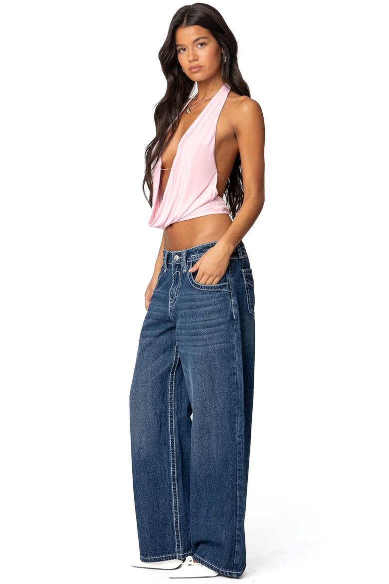 Plunge Cowl Neck Crop Halter Top, Alternate, color, LIGHT-PINK