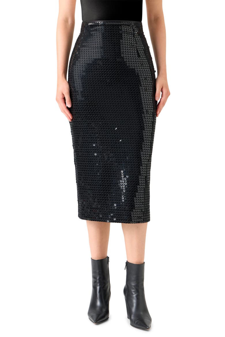 Sequin Pencil Skirt, Main, color, BLACK