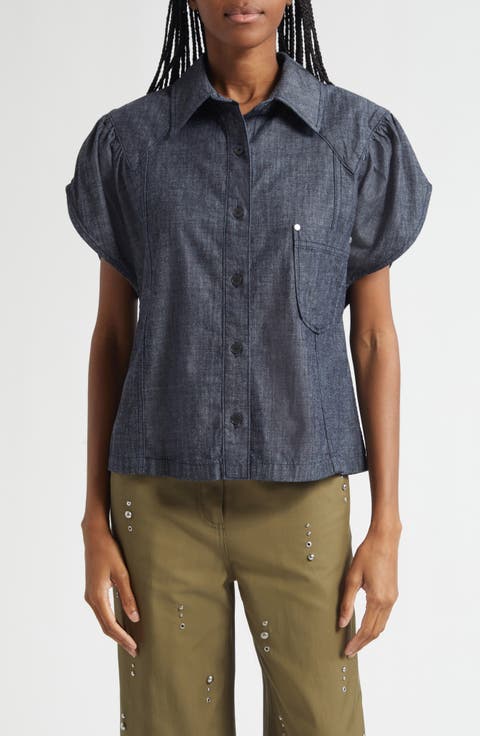 Short Sleeve Denim Button-Up Shirt