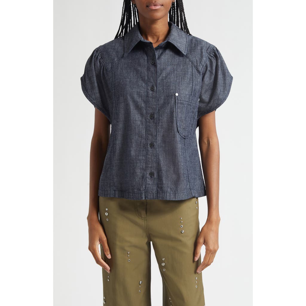 3.1 Phillip Lim Short Sleeve Denim Button-up Shirt In Blue