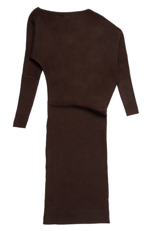 Elijah One-Shoulder Long Sleeve Midi Sweater Dress