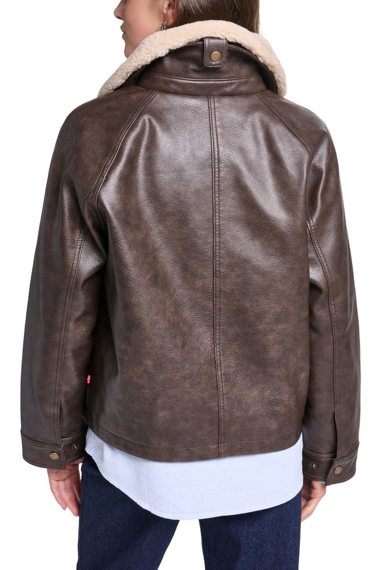 Faux Leather Relaxed Aviator Jacket, Alternate, color, BROWN