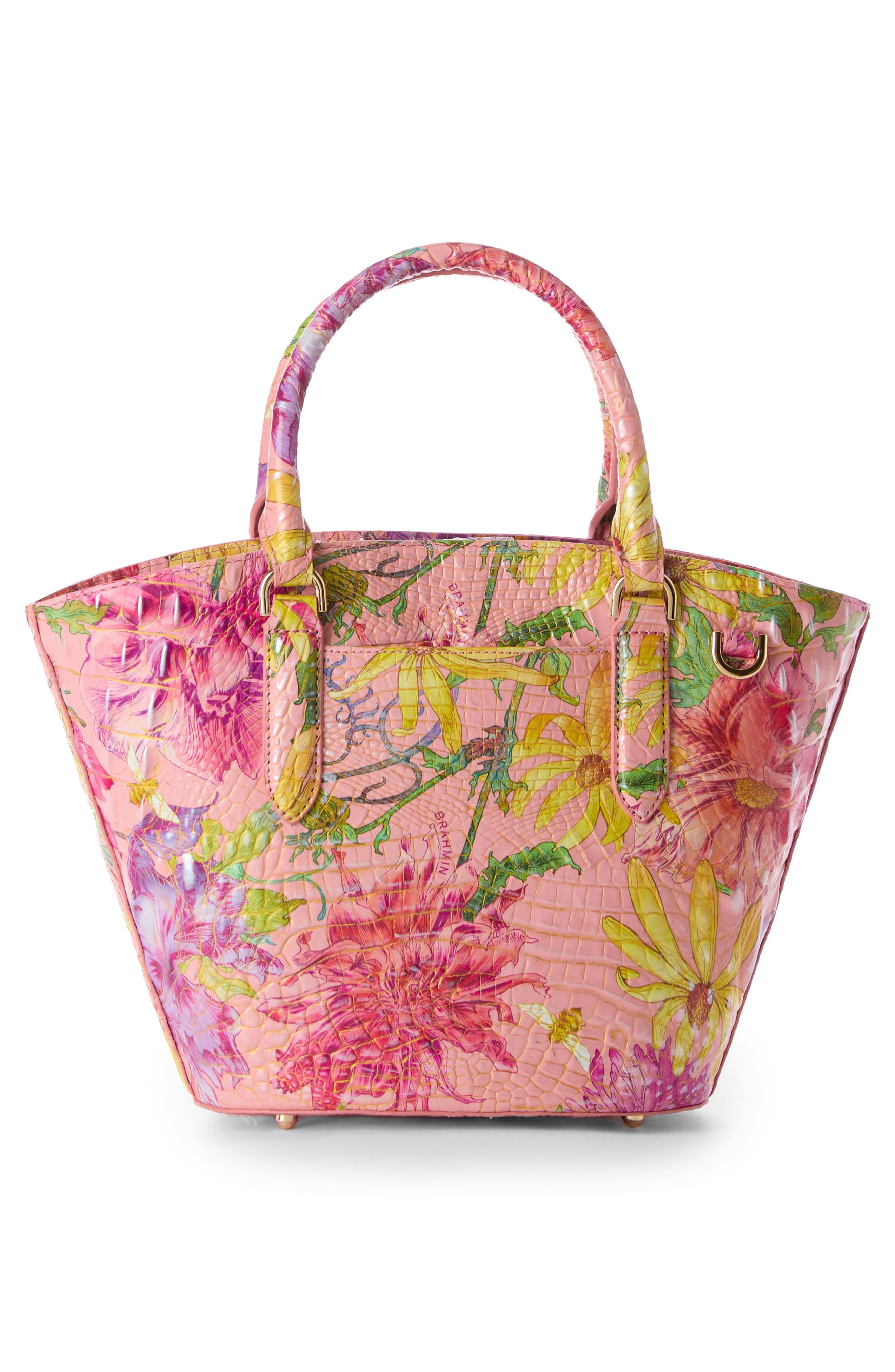 Brahmin Jenny Floral Print Croc Embossed Leather Satchel, Alternate, color, 