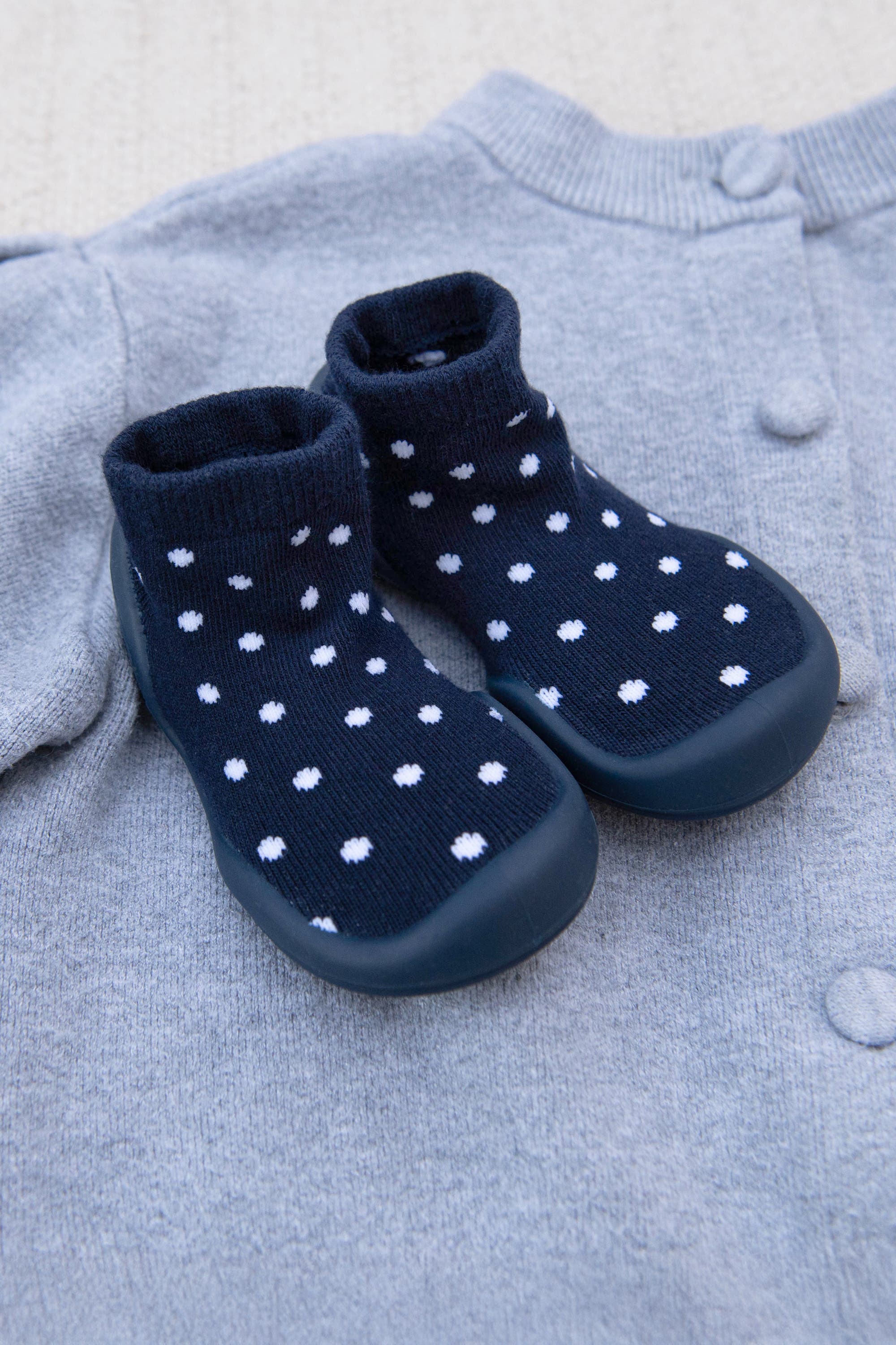 Komuello Toddler Girl Sock Shoes - Dotty - Navy, Alternate, color, Dotty Navy
