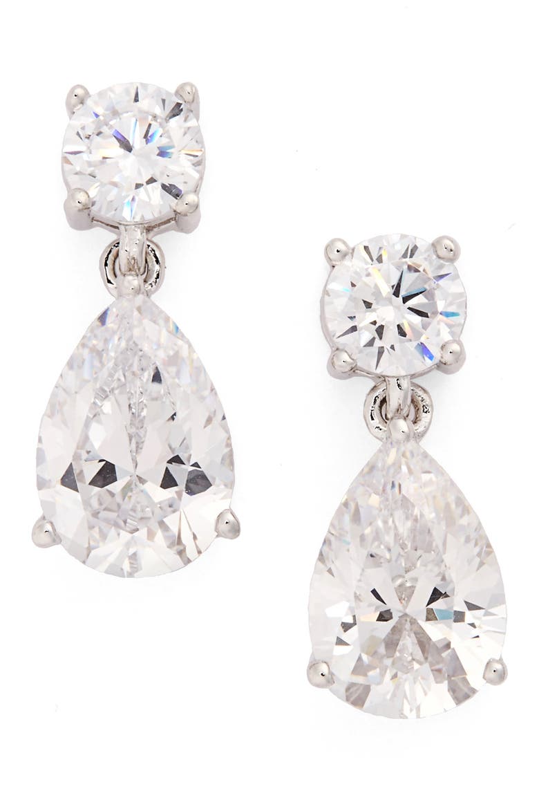 Cubic Zirconia Teardrop Earrings, Main, color, SILVER/ CLEAR CZ