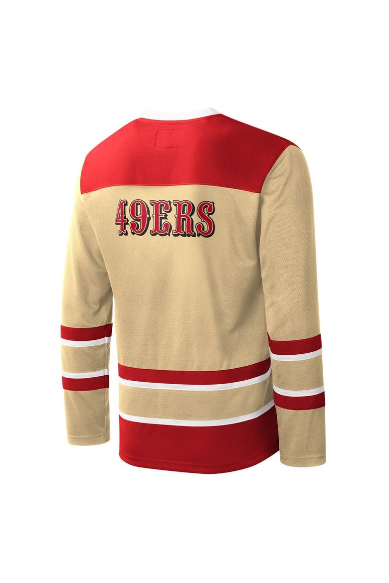 Niners Gold Color STARTER Men's Starter Gold San Francisco 49ers Cross-Check V-Neck Long ...
