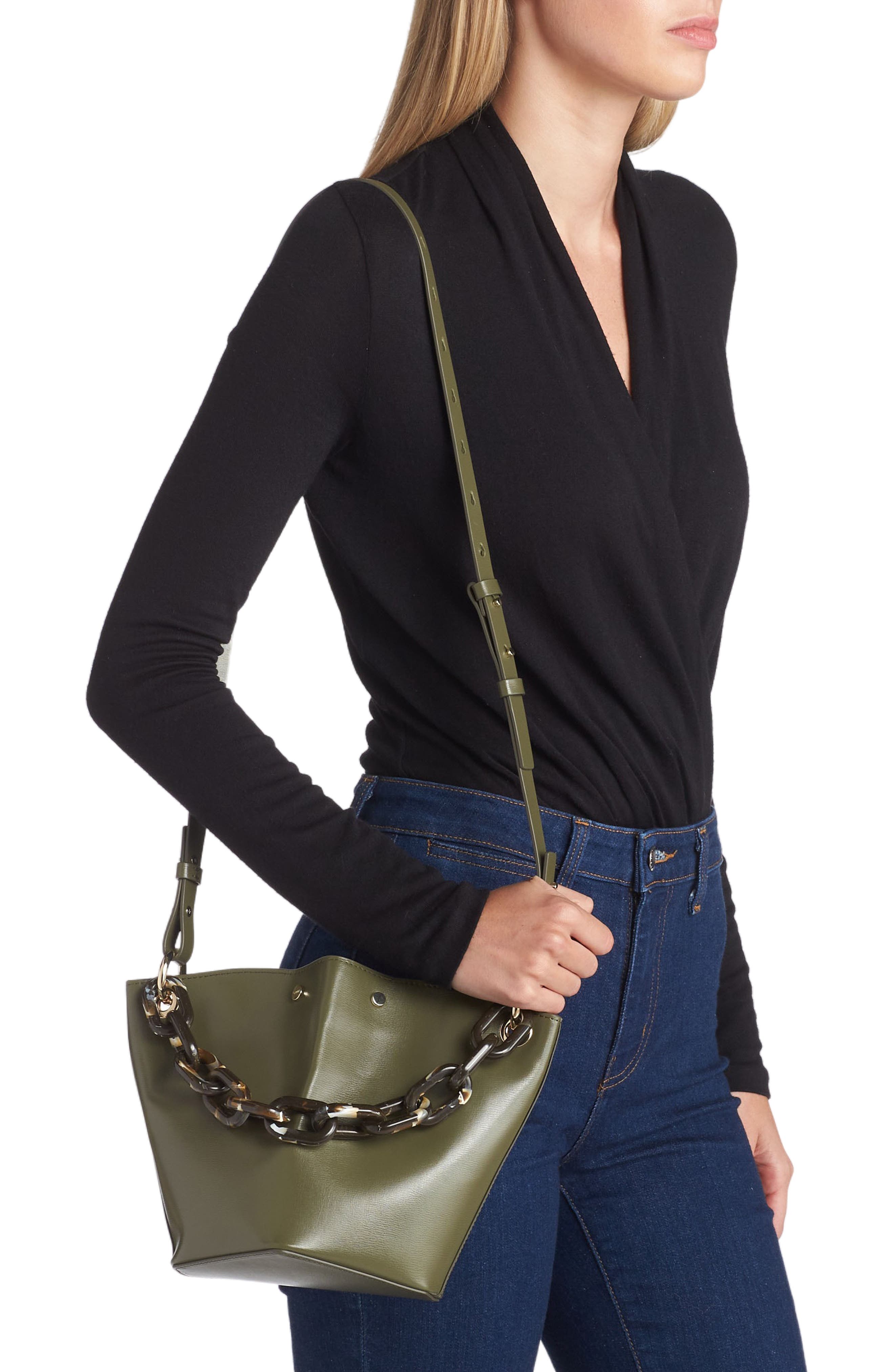 Ganni Diamond Small Recycled Leather Bucket Bag, Alternate, color, 